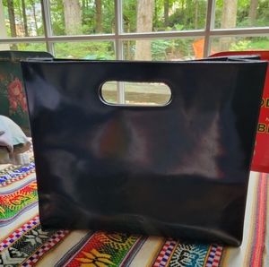 Prada small black patent leather tote